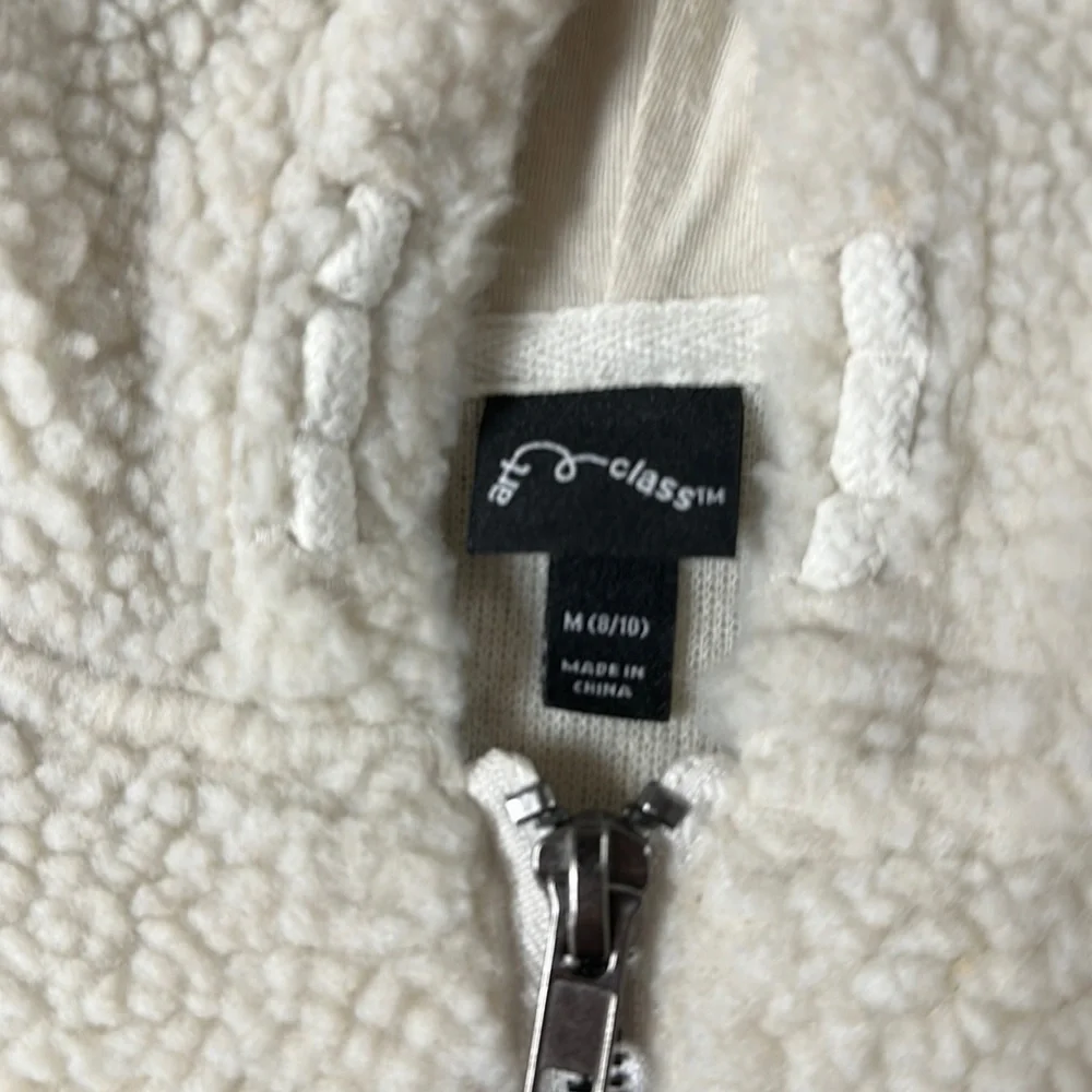 Art Class, Med -8/10, Super Soft Sherpa Fleece Jacket, half Zip, hooded, pockets